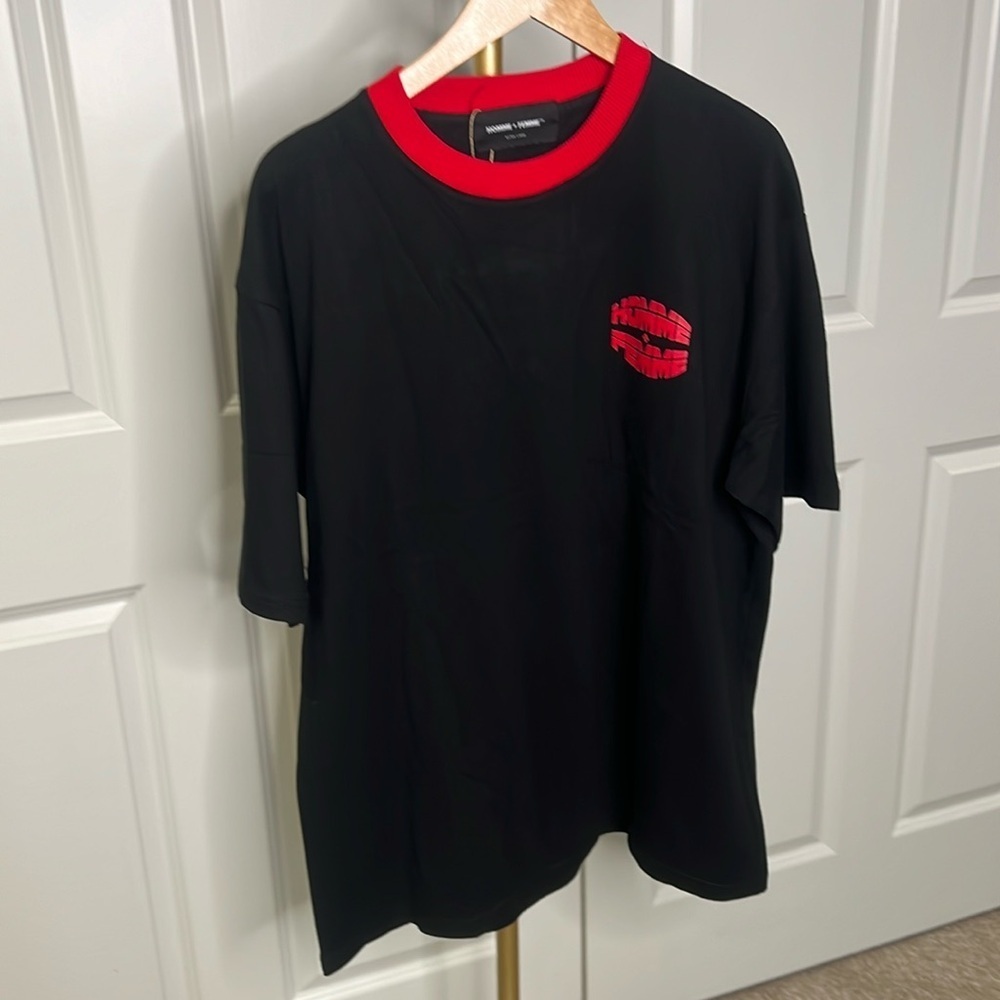 Homme + Femme unisex graphic tee ribbed collar black and red - Picture 2 of 8